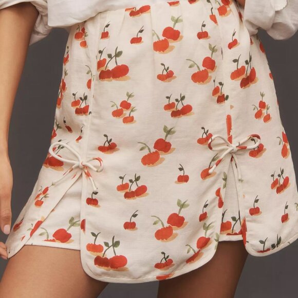 NWT Farm Rio x Anthropologie Cherry Linen Blend Skort Shorts Skirt - Picture 3 of 3